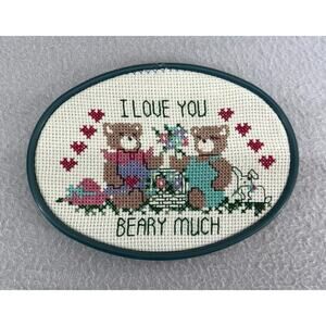 Finished Cross Stitch I Love You Berry Much Framed Oval Cottagecore Wall Art